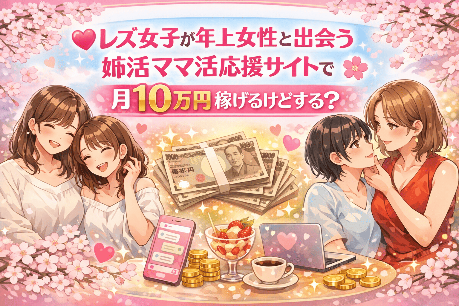 💗レズ女子が年上女性と出会う姉活ママ活応援サイトで月10万円稼げるけどする?🌸